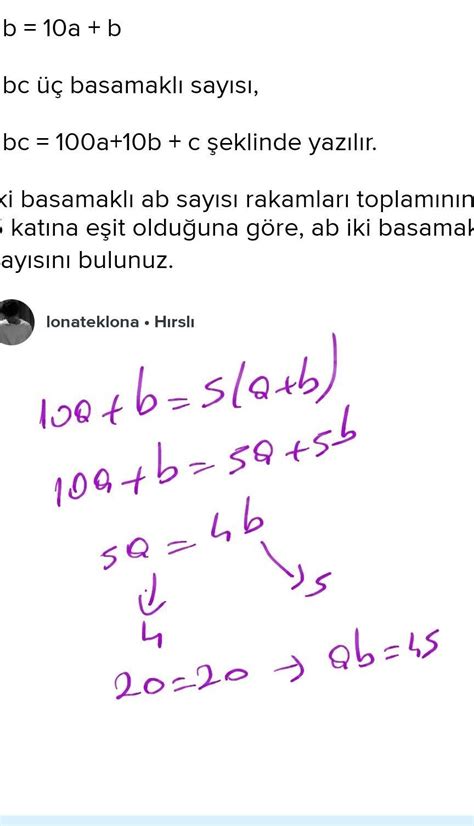 a b c birer rakam olmak üzere ab iki basamaklı sayısı ab 10a babc