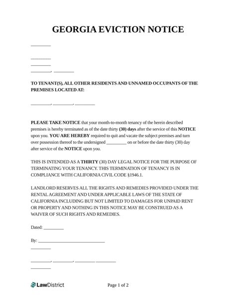 Notice To Vacate Letter From Landlord To Tenant Georgia Infoupdate Org