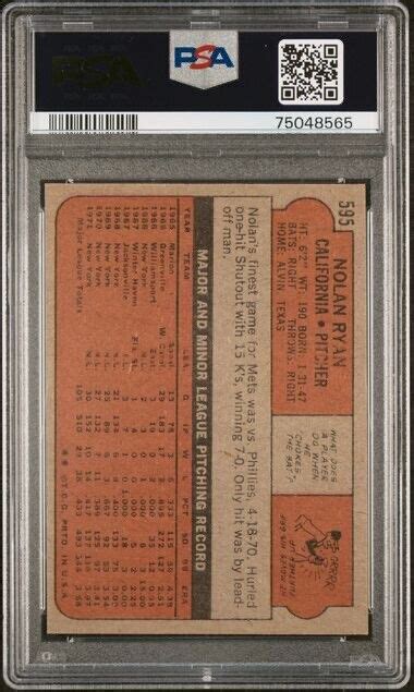 Nolan Ryan Los Angeles Angels 1972 Topps 595 PSA 7 5 NM EBay