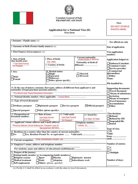 Fillable Italian Visa Application Form Printable Forms Free Online