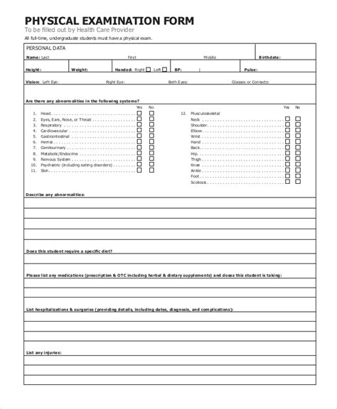 Printable Blank Physical Form