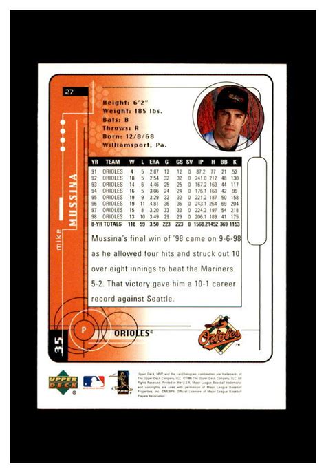 MIKE MUSSINA BALTIMORE ORIOLES UPPER DECK MVP 1999 27 EBay