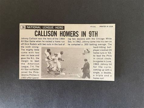 JOHNNY CALLISON 1964 TOPPS GIANT BASEBALL CARD 36 PHILADELPHIA