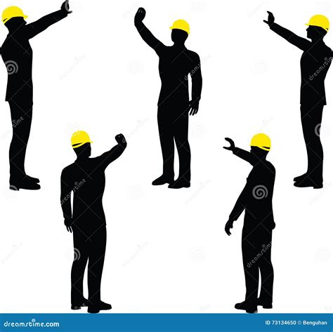 Worker Silhouette With Yellow Protective Headgear Stock Vector