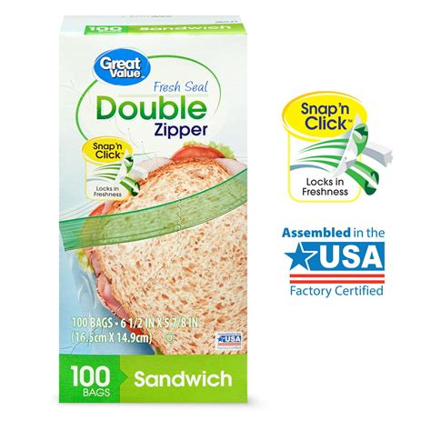 Great Value Fresh Seal Double Zipper Sandwich Bags 100 Count