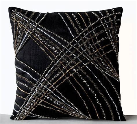 Throw Pillow Covers In Black With Intricately Crafted Geometric