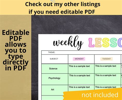 Simple Weekly Lesson Plan - Etsy