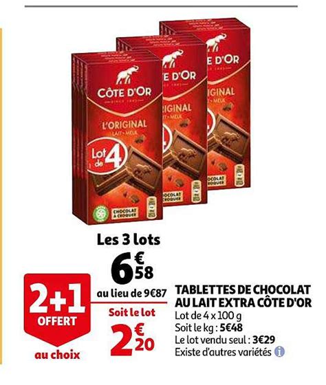 Promo Tablettes De Chocolat Au Lait Extra Côte D or chez Auchan