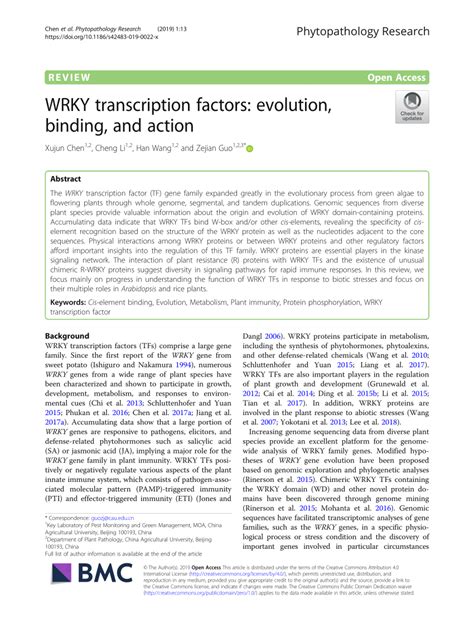 (PDF) WRKY transcription factors: evolution, binding, and action