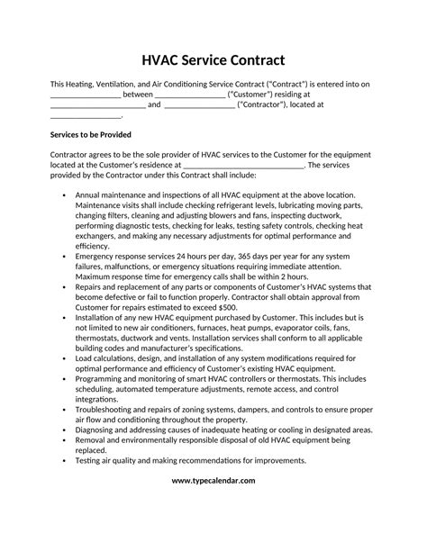 Free Printable HVAC Contract Agreement Templates Service Maintenance