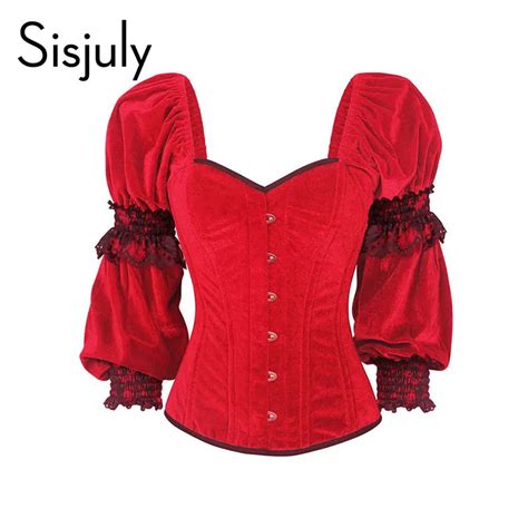 Sisjuly Vintage Sexy Corsets Women Red Patchwork Lace Corset Fashion