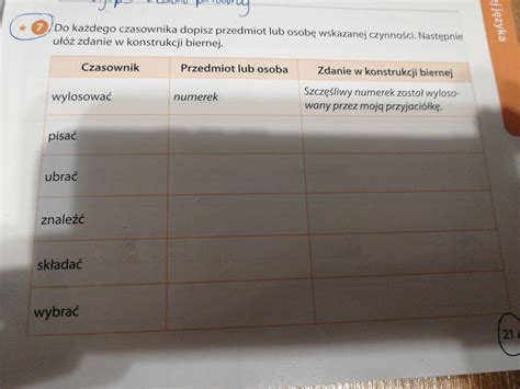 Zadanie 7 strona 21 polski zeszyt ćwiczeń Nowe Słowa na start