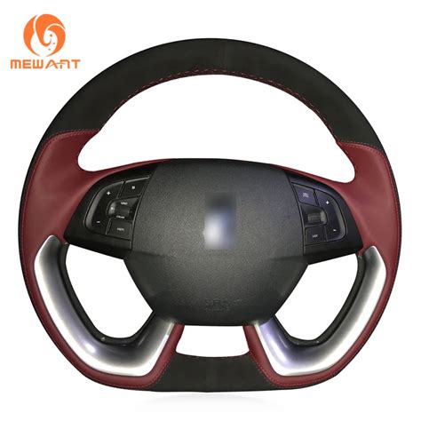 MEWANT Wine Red Leather Black Suede Car Steering Wheel Cover For