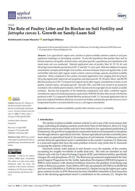 Pdf The Role Of Poultry Litter And Its Biochar On Soil Fertility And