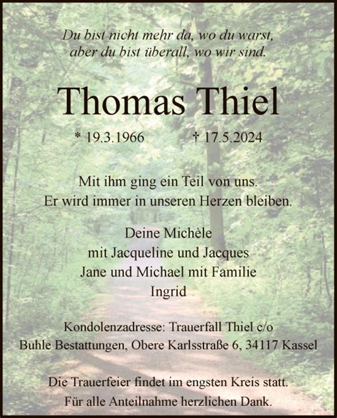 Traueranzeigen Von Thomas Thiel Trauer Hna De