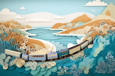 Una Ilustraci N De Un Tren Que Atraviesa Un Paisaje Monta Oso Foto