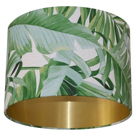 Tropical Leaf Green Wallpaper Lampshade With Brushed Goldbrass Lining Uk