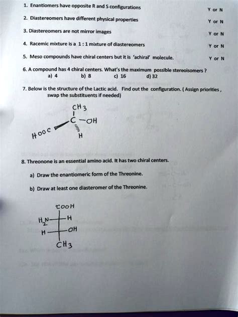 SOLVED Enantiomers Have Opposite And Configurations Diastereomers Have