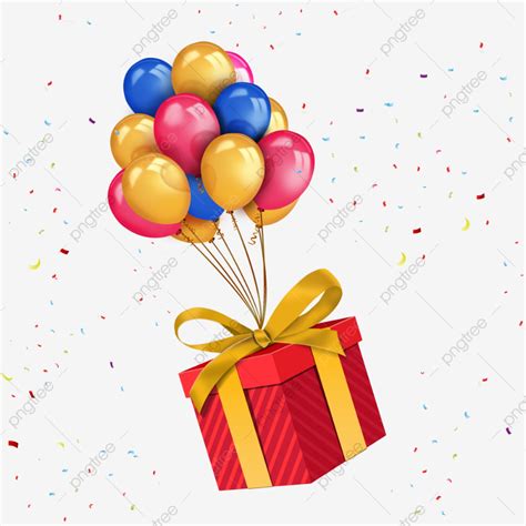 Feliz Cumpleaños Globos Con Caja De Regalo De Cumpleaños Png PNG