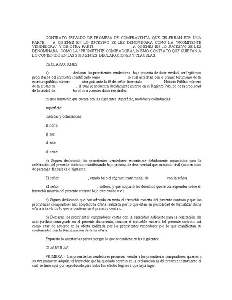 Contrato Privado DE Promesa DE Compraventa QUE Celebran POR UNA Parte A