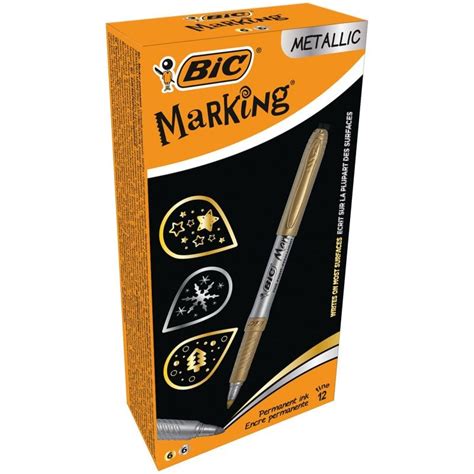 Bic Marking Boite de 12 Feutres Permanents Or Argent Métallisé