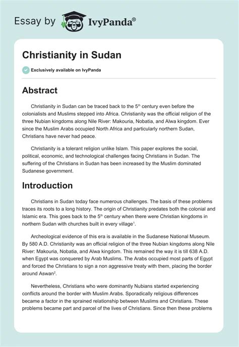 Christianity in Sudan - 1470 Words | Essay Example