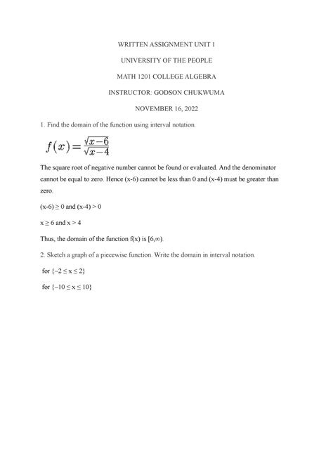 Math 1201 01 Written Assignment Unit 1 Written Assignment Unit 1