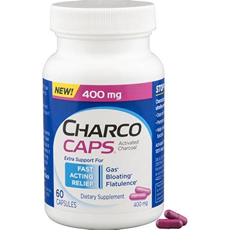 CharcoCaps Activated Charcoal Detox Digestive Relief 400 Mg 60