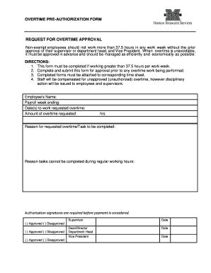 Fillable Online Marshall OVERTIME PRE AUTHORIZATION FORM Marshall Fax