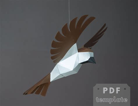 Sparrow Bird Low Poly Papercraft Template Easy To Make Papercraft 3d Bird Make Your Own