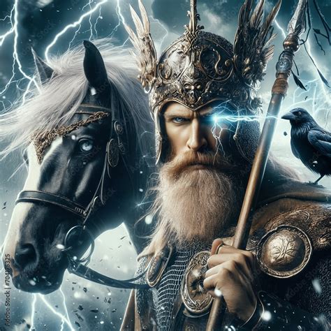 great nordic  eyed god odin   ravens huginnmuninn