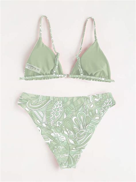 Shein Conjunto De Bikini Reversible Con Estampado De Escamas De Pez Y