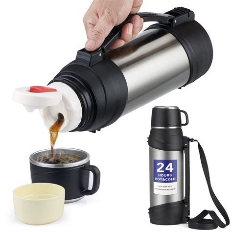 Debo Thermos with Handle Hidden Strap Portable 68 Ounce Coffee Thermos ...