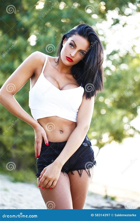 Brunette Woman Posing Outdoor Stock Image Image Of Fashion Perfect