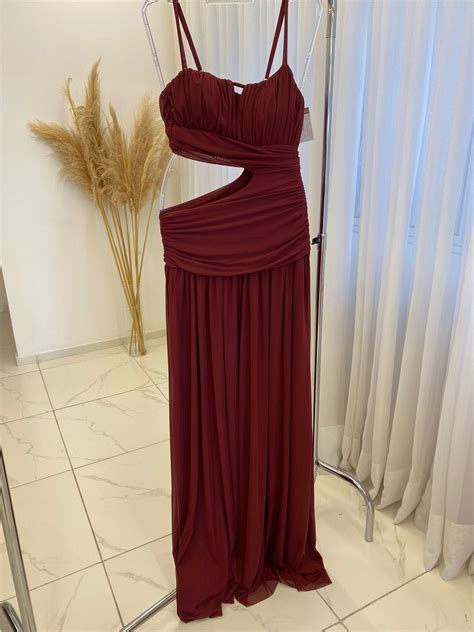 Vestido De Festa Abertura Lateral Micro Tule Belli Marsala Para