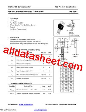 IRF620 Datasheet PDF Inchange Semiconductor Company Limited