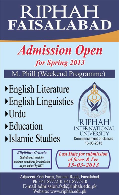 Admission In Riphah International University Faisalabad