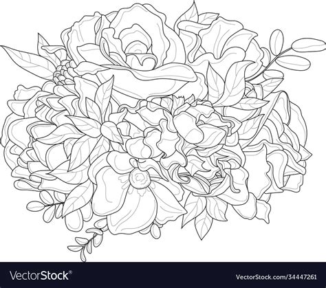 Realistic Mix Flower Bouquet With Peony And Leafs Vector Image