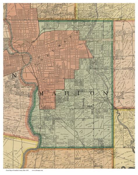 Marion Ohio 1895 Old Town Map Custom Print Franklin Co Old Maps