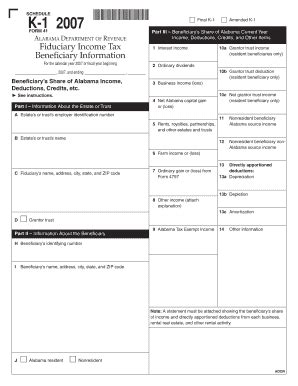 Fillable Online Ador State Al Form 41SchK 1 TY 07 Alabama Department