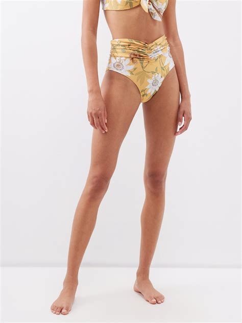 Agua Bendita Vaiven High Rise Floral Print Bikini Briefs Yellow