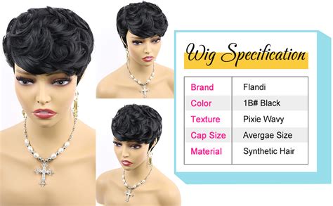 Flandi Short Natural Synthetic Hair Wigs Synthetic Short Black Pixie