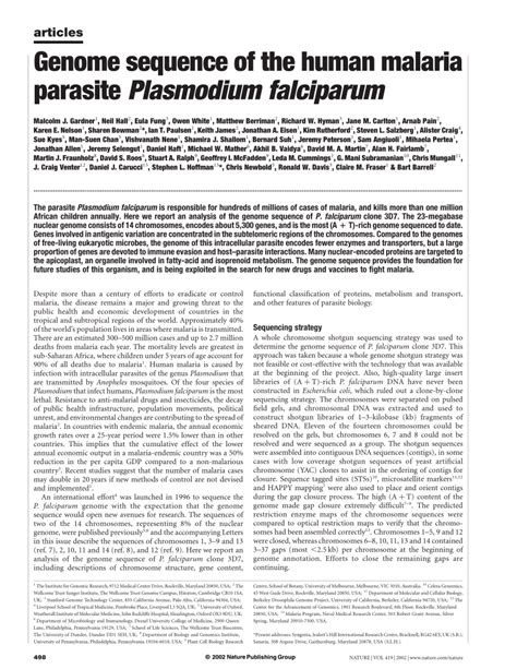 PDF Genome Sequence Of The Human Malaria Parasite Plasmodium Falciparum