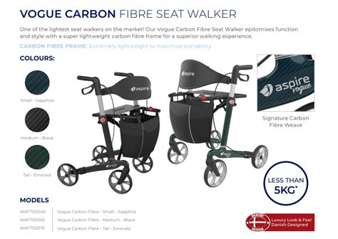 Aspire Vogue Carbon Fibre Seat Walker Rollator Max Healthcare Equipment