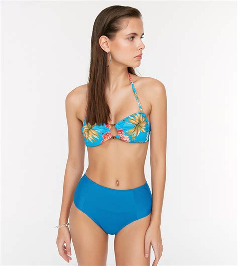 Buy Trendyol Textured High Waist Bikini Bottom In Blue Thstreet Qatar