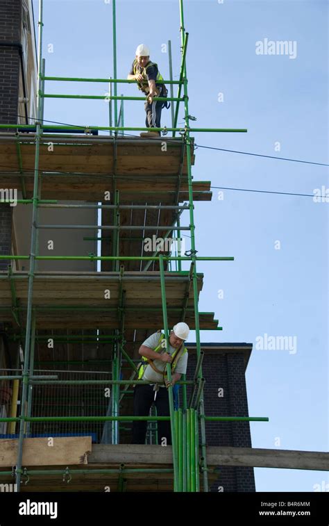 Hackney London October 2008 Scaffold workers renovated local authority