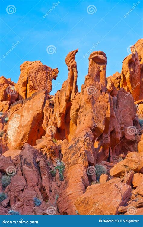 The Unique Red Sandstone Rock Formations In Valley Of Fire State Stock