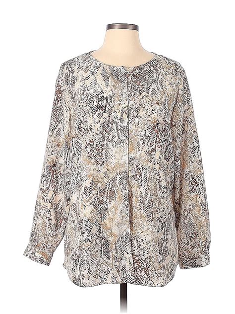 Chico S 100 Polyester Brown Long Sleeve Blouse Size Lg 2 86 Off