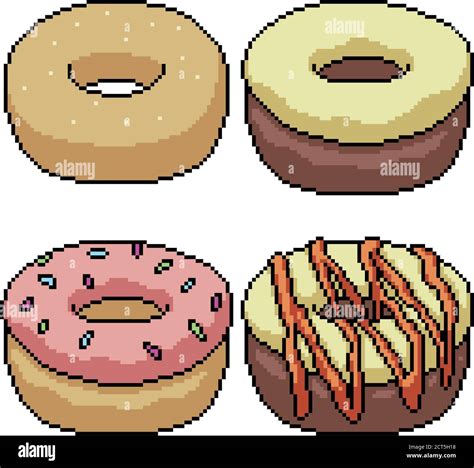 Pixel Art Set Isolated Sweet Donut Stock Vector Image Art Alamy