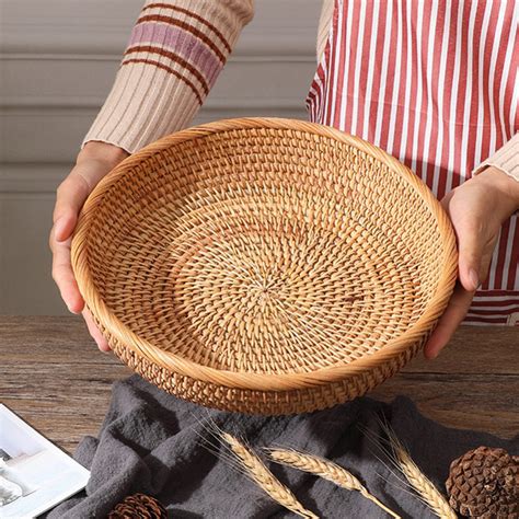 PANIER PIQUE C1 Panier À Fruits Rond En Rotin Tissé À La Main Plateau